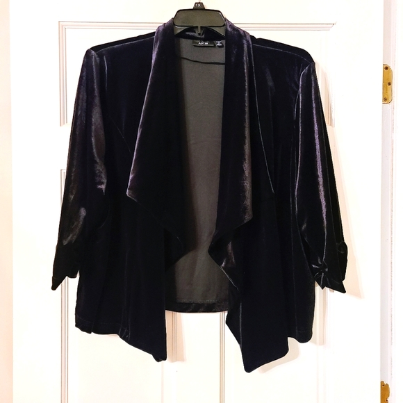 Apt. 9 Sweaters - Apt. 9 Black Velvet Waterfall Open Front Soft Blazer w/ 3/4 Sleeves Plus Size 3X